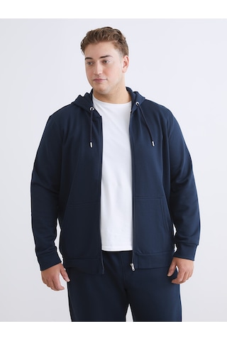 Lcwaıkıkı Classic Lacivert Büyük Beden Kapüşonlu Erkek Kalın Fermuarlı Sweatshirt
