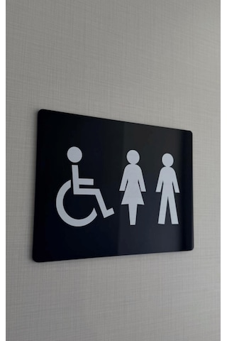 Siyah Pleksi Kadın Erkek Engelli Wc Levhası Unisex Tuvalet Yönlendirme Tabelası