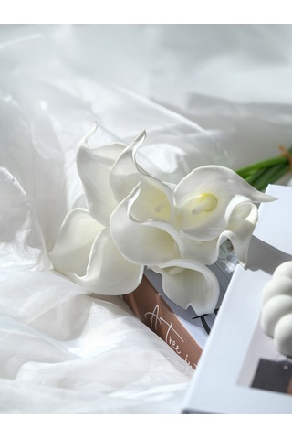 Yapay Çiçek Islak Gerçek Gala Çiçeği 8 Dal Net Beyaz 34 Cm