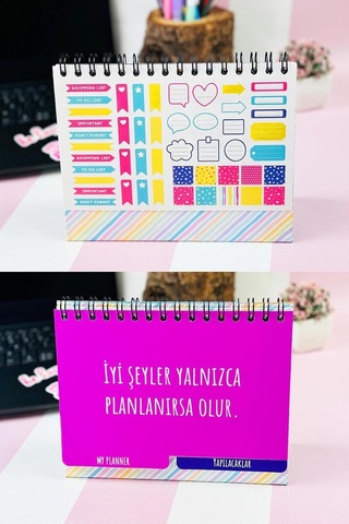 Lexroo Özel Tasarımlı Yeni Nesil Masa Üstü Planner 2 Sayfa Sticker Hayallerinin Peşinden Git