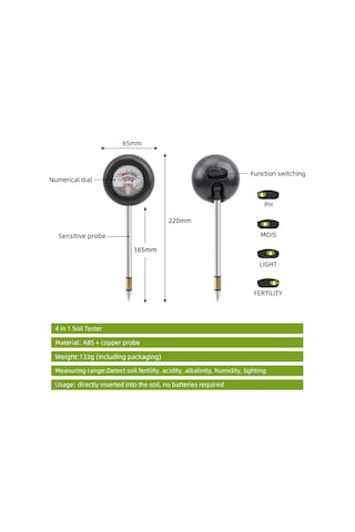Qingmipy Toprak Nem, Işık, Ph Ve Gübre Seviyesi Testeri - Bitki Bakımı İçin 4 Fonksiyonlu Toprak Analiz Cihazı