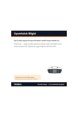 Trobus Oto İç Dikiz Aynası Ek Ayna Bombeli Lastikli Geçme Model 33,5x9 Cm