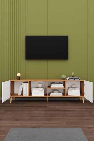Asra Trend Tv Ünitesi T-11 %100 MDF 180 cm Tv Sehpası Dolaplı Raflı Beyaz-Petra