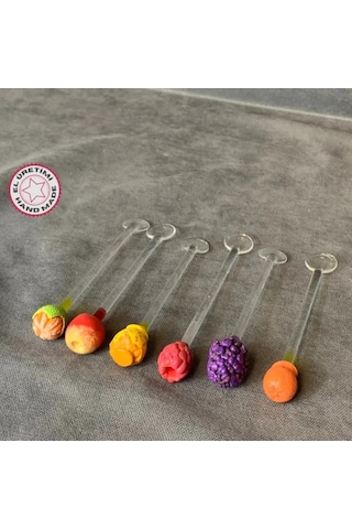 Uretti - Pınar 2572 - El Yapımı Özel Tasarım 6'lı Set Cam Çay Kaşığı Şeffaf