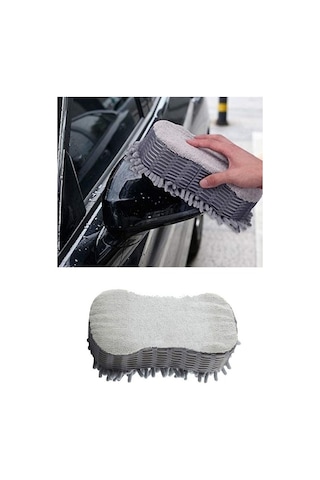 Çift Taraflı Mikrofiber Şönil Tüylü Araba Oto Yıkama Kurulama Temizlik Süngeri 23x12x6cm Gri Oto Aksesuarcım