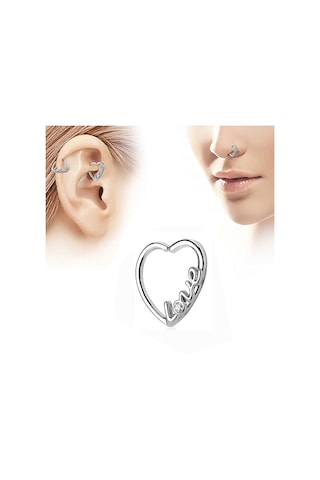 Chavin Bayan Kalp Kulak Kıkırdak Burun Piercing Küpe En55 Gümüş