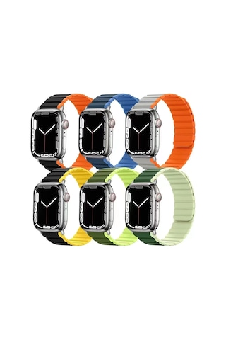 Gld-spt- Movenchy Apple Uyumlu Watch 42mm Mo-wb1 Çift Renk Mıknatıslı Silikon Kordon - Siyah-sarı