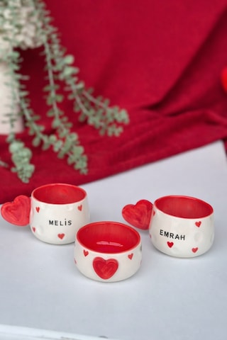 İsme Özel Kalp Seti 2 Adet Mug & 1 Adet Kase Kırmızı Beyaz