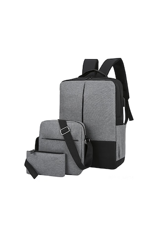 Suofeng Erkek Üniversite Öğrencisi İş Çantası 15.6" Laptop Bölmeli Çok Fonksiyonlu Gri 3'lü Set Sırt Çantası Gri