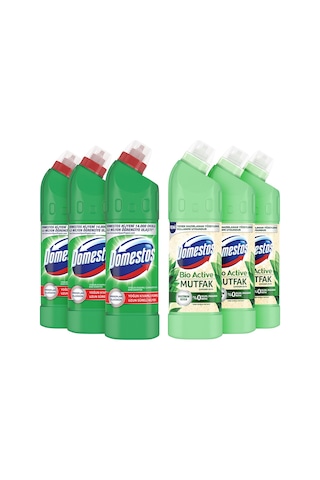 Domestos Çamaşır Suyu Dağ Esintisi 3 x 750 ML + Domestos Çamaşır Suyu Bio Active Mutfak 3 x 750 ML