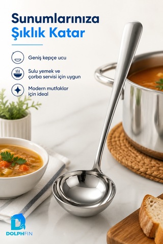 23 Cm Paslanmaz Çelik Orta Boy Çorba Kepçesi Sulu Yemek Servis Kepçesi Gümüş
