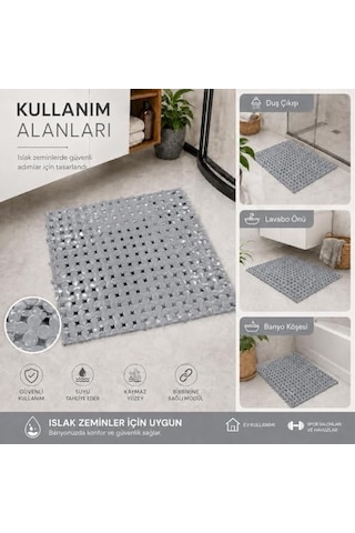 Poomy Banyo Yer Karosu 33x33 Cm, Kaymaz Plastik Duş Matı, Geçmeli Modüler Banyo Paspası, Su Tahliye Delikli Islak Z Çok Renkli