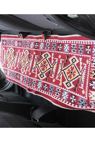 Pratik Oto Koltuk Kilim Seti 3 Parça Makine Dokuma Akrilik & Polyester Saçaklı - Kırmızı