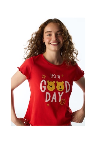Penti Kırmızı Good Day Ayı Desenli Kısa Kollu Şort Pijama Takımı