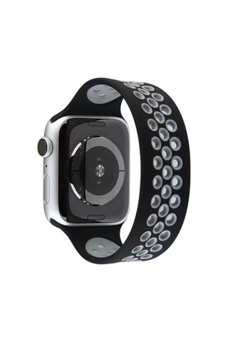 Newface Apple Watch Uyumlu 38mm Ayarlı Delikli Silikon Kordon - Siyah-gri