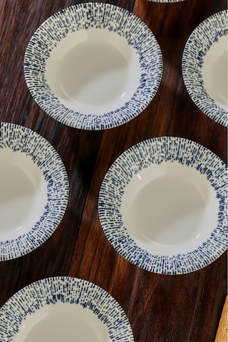 Cooker 6'lı Desenli Porselen Çay Tabağı Mavi