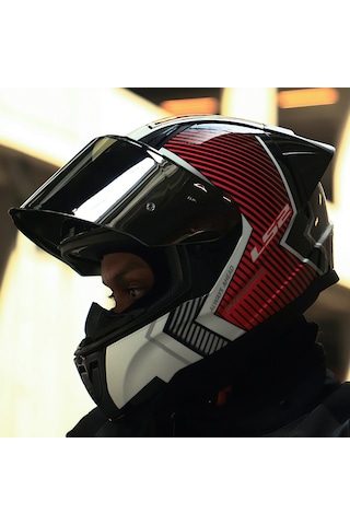 Gri Cam + Ls2 Rapid 2 Race Extra Kask Beyaz - Kırmızı