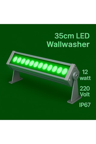 35cm 12w Led Wallwasher Yeşil Dış Cephe, Minare, Bahçe Aydınlatma Iç-dış Kullanım Ip65 Yeşil