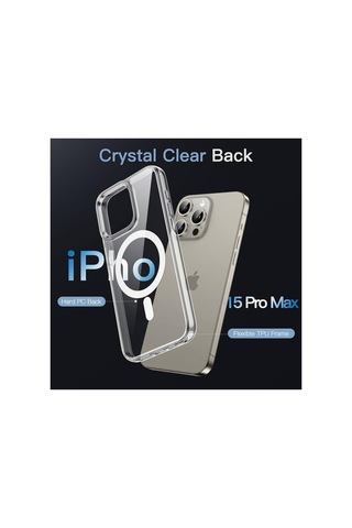 Apple iPhone Uyumlu 15 Pro Kılıf Clear Şeffaf Magsafe Temassız Şarj Destekli Sararmaz Renksiz Sert Titanyum Case Çok Renkli