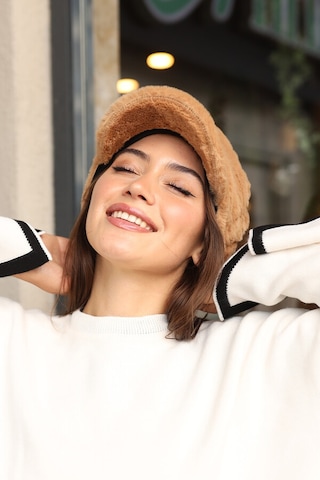 Kadın Peluş Kaptan Denizci Şapka Rkş-05 Camel Camel