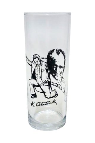 Sarı Zeybek Ve Atatürk Silüet Rakı Bardağı 2 Li Cam Bardak
