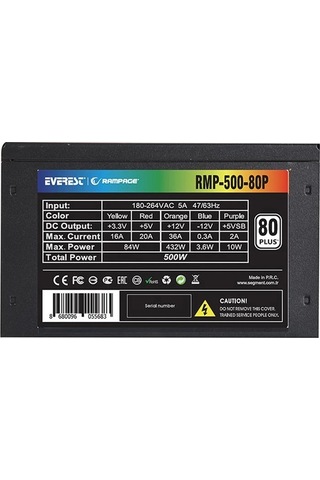 Rampage Rmp-500-80p 500w 80 Plus 12cm Fan Aktif Pfc Power Supply
