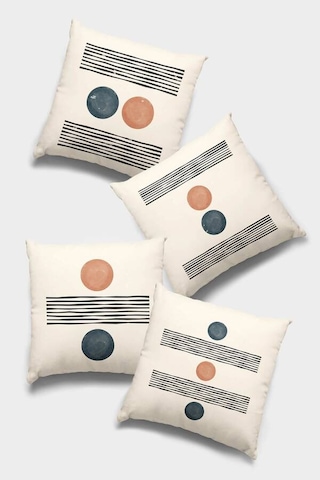 Krem Geometrik Çift Taraflı 4'lü Set Kırlent Kılıfı 4kr036n11