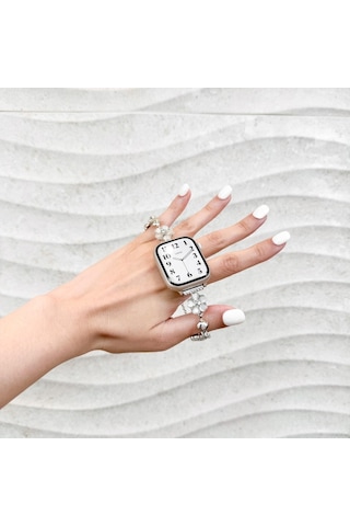 Apple Uyumlu Watch 10 Serisi 42mm - 38/40/41mm Kordon Taşlı Parlak İnce Flower Metal Bayanlar İçin Band