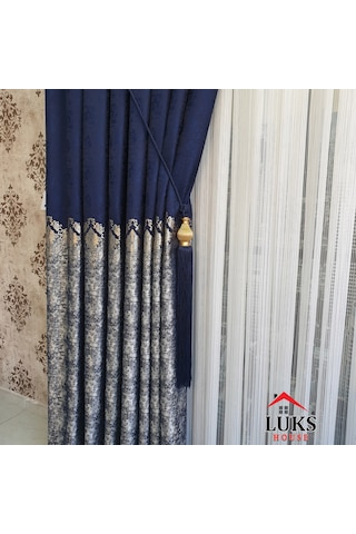 Lüks Lacivert Fon Pano Perde Sık Pile Tek Kanat-modern House 215 Lacivert