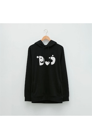 Soyut Şekiller Özel Tasarım Baskılı Kapüşonlu Sweatshirt B Siyah