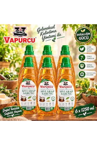 Sıvı Arap Sabunu 1250 Ml X 6 Adet Bitkisel İçerikli Genel Temizlik Sabunu 6'lı Set