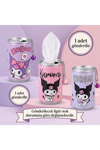 Bakgelal Kuromi Figürlü İçecek Kutusu Tasarımlı Islak Mendil - Zilli ve Top Zincir Anahtarlıklı Çanta Aksesuarı - 9092979282830 Tekli