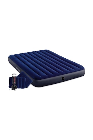 Intex Çift Kişilik Şişme Yatak + 2 Yastık + Pompa / Kamp Seti Lacivert