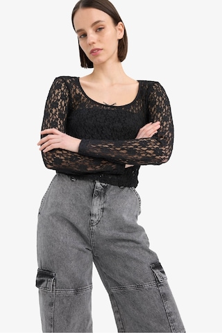 DeFacto Coool Yuvarlak Yaka Fitted Dantel Uzun Kollu Bluz E7614AX25SPBK81