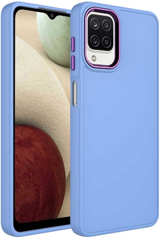 Zore Galaxy Uyumlu A12 Kılıf Metal Çerçeve Ve Buton Tasarımlı Silikon Luna Kapak - Lila Lila