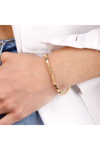 14 Ayar Kırmızı Altın Pullu Bileklik 4 Mm Sarı Altın