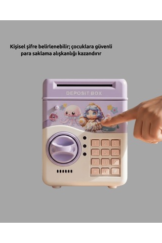Mor Işıklı Sesli Şifreli Otomatik Para Çeken Kumbara