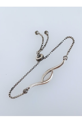 925 Ayar Gümüş Siyah Lale Tasarım Markazit Taşlı Kadın Asansör Bileklik B130 Gümüş