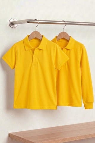 Nacar Store Unisex Çocuk Uzun Ve Kısa Kollu Polo Yaka Okul Tişörtü 2'li Set Koyu Sarı