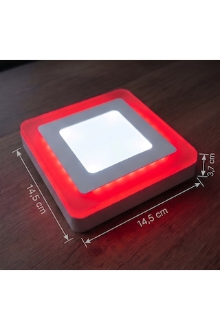 Kare Sıva Üstü Led Spot Armatür 9 Watt Çift Renk Üç Kademe Kırmızı Beyaz Gece Lambası