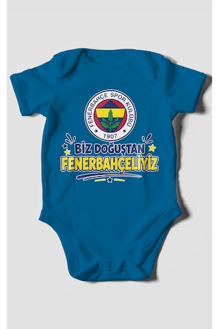 Morivokids Biz Doğuştan Fenerbahçeliyiz Kısa Kollu Bebek Body %100 Pamuk Koyu Mavi