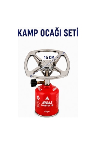 Kamp Ocağı Seti Taşınabilir Ayarlanabilir Alevli Paslanmaz Çelik 450 Gr Kartuşlu Gri-kırmızı