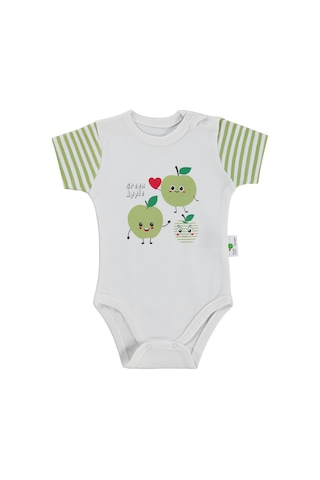 Nova Baby Yeşil Ema Kokulu Kısa Kol 1-12 Ay Çıtçıtlı Badi - Ekru
