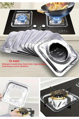 Zhltools 10 Adet Kare Ocak Üstü Yağ Koruyucu Alüminyum Levha 23x23cm