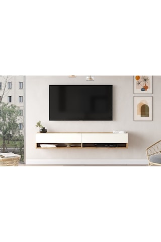 Aven Tv Ünitesi Tv Sehpası Kapaklı Raflı 180cm Çam-beyaz Ave9-aw Beyaz