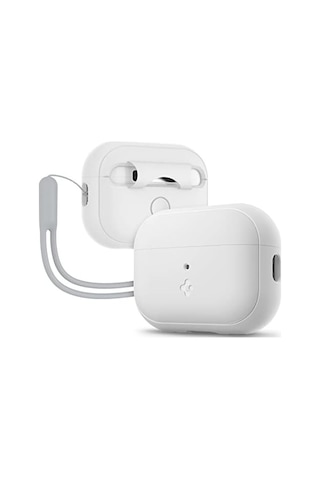 Airpods Pro 2 İle Uyumlu Kılıf Silicone Fit + Strap Askı İpi Özellikli Kaymaz Silikon Beyaz Kapak -