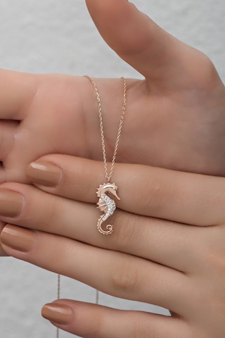 Nereze 925 Ayar Gümüş Rose Zirkon Taşlı Deniz Atı Kolye