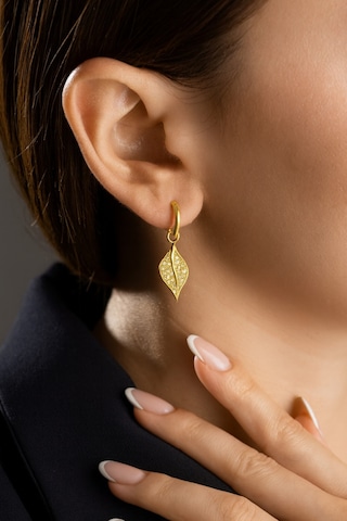 Çekirdekjewelry Işıklı Hediye Kutulu 925 Gümüş Gümüş Yaprak Tasarım Küpe Sarı