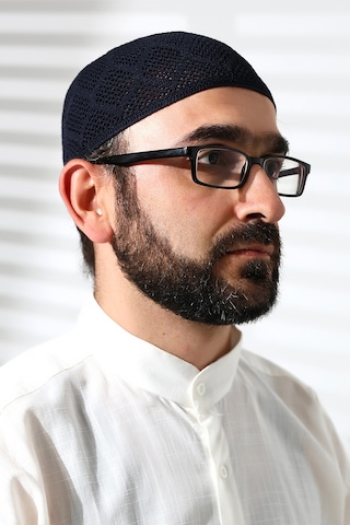 Makine Örgüsü Dantel Detaylı Namaz Takkesi Lacivert Lacivert