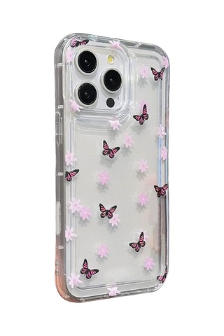 Apple Uyumlu iPhone 16 Pro Çiçekli Butterfly Seri Silikon Kapak